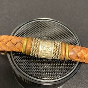 Braided leather and metal bracelet